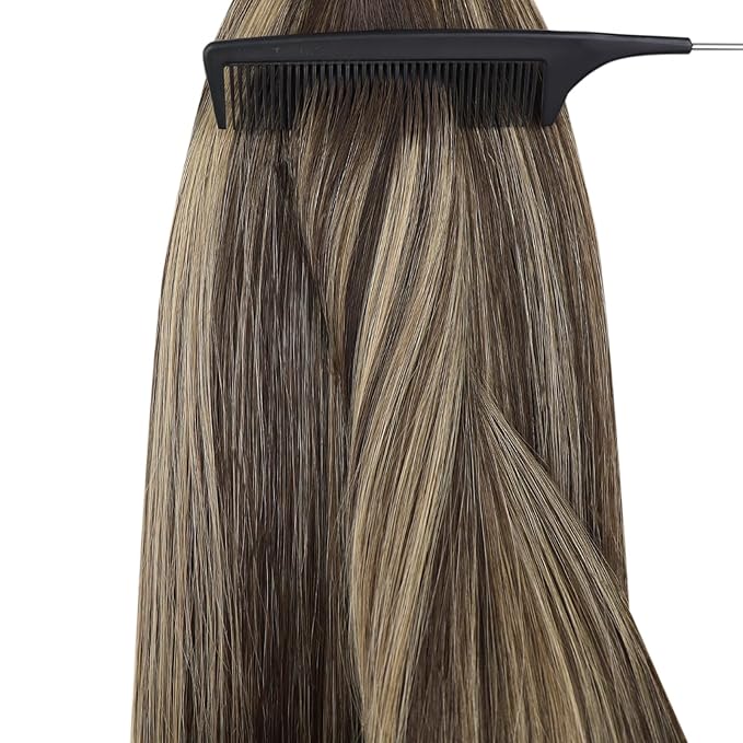 YoungSee Nano Ring Hair Extensions 20 Inch Balayage Nano Extension Human Hair Dark Brown with Caramel Blonde Nano-Beads Hair Extension Human Hair 50G Nano-link Human Hair Extension 50S