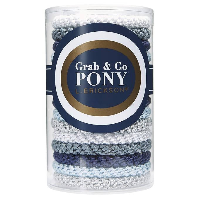 L. Erickson Grab & Go Ponytail Holders, Atlantic, Set of Fifteen - Exceptionally Secure with Gentle Hold