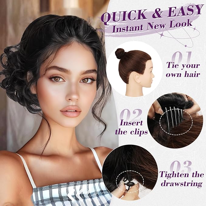 BARSDAR Drawstring Ponytail Extension - 10 Inch Short Wavy Black Brown Ponytail Extensions for Women - Synthetic Comb Clip in Ponytail Hairpieces Fake Pony Tails Daily - Black Brown