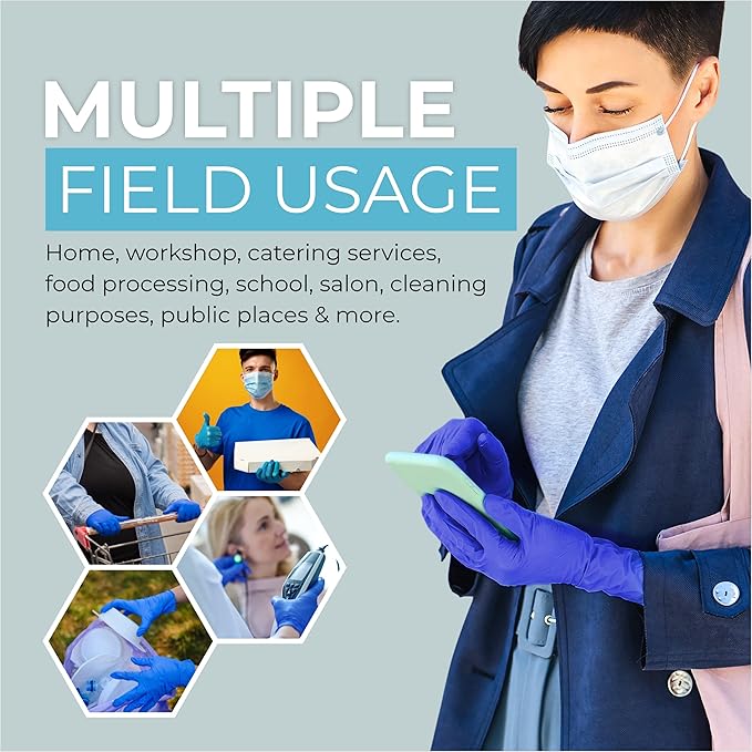 Blue Nitrile Gloves, Disposable Gloves, Comfortable, Powder Free, Latex Free