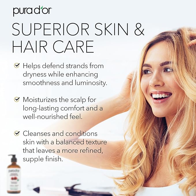 PURA D'OR 16.9 oz Organic Castor Oil (GLASS BOTTLE) Pure Cold-Pressed Hexane-Free USDA Certified – Lashes Brows Hair Scalp Skin – Botanical Moisturizer for Softness Strength Hydration Shine Radiance