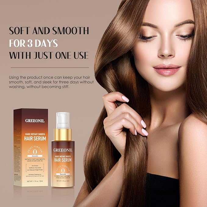 Hair Serum for Frizzy Hair with Hair Scalp Massager Shampoo Brush - Anti Frizz Serum Shine and Gloss Treatment with Marula Oil, Squalane, Vitamin E, Olive, For All Hair Types