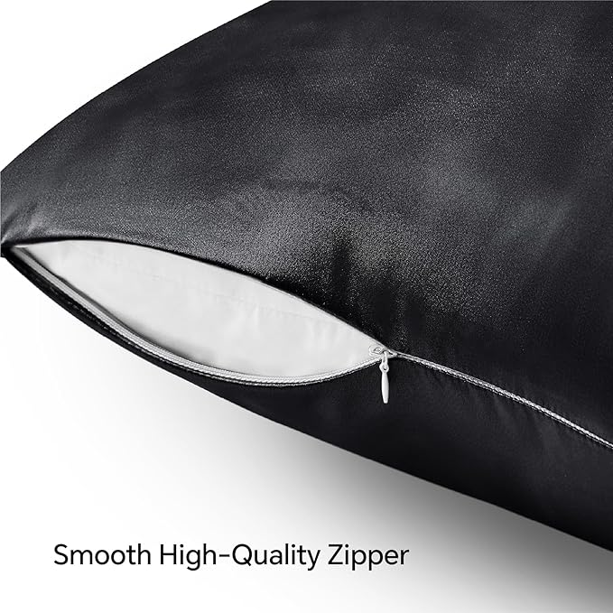 BEDELITE Satin Pillowcase with Zipper 2 Pack, Black Pillow Cases Standard Size, Super Soft and Cooling Similar to Silk Pillow Cases, Gift for Women Men(20x26 Inches)