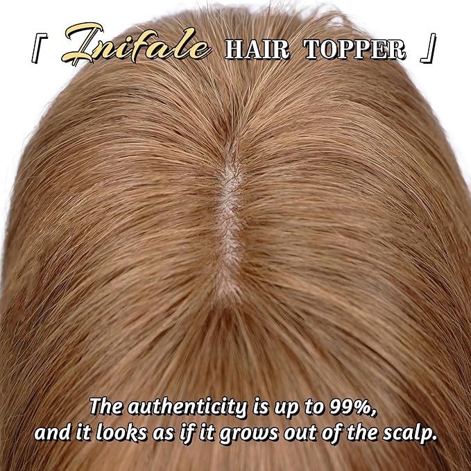 Hair Toppers for Women Clip in Bangs Real Human Hair,30g Light Brown Topper for Women 150% Density Silk Base Clip in Pieces Straight Hair for Thin Hair