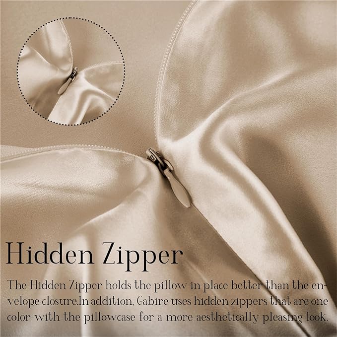Mulberry Silk Pillowcase for Hair and Skin Prevent Acne Pillowcase Both Sides Real Silk Pillowcases Organic Silk Pillow case with Hidden Zipper, Champagne, Standard (20"×26")