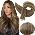 Full Shine Brown And Blonde Tape in Hair Extensions Human Hair Color 4 Brown Highlight 27 Blonde Tape in Extensions 24Inch Long Straight Extension 50G 20Pcs Soft Skin Weft