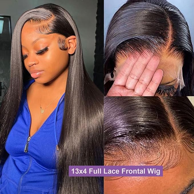 Lemoda Straight SKINLIKE Real HD 13x4 Full Lace Frontal Wigs 210% Density 15A Brazilian Straight Virgin Human Hair Lace Front Wig 30inch Invisible 0.1mm Ultra-thin Frayed Ends Tiny Knots