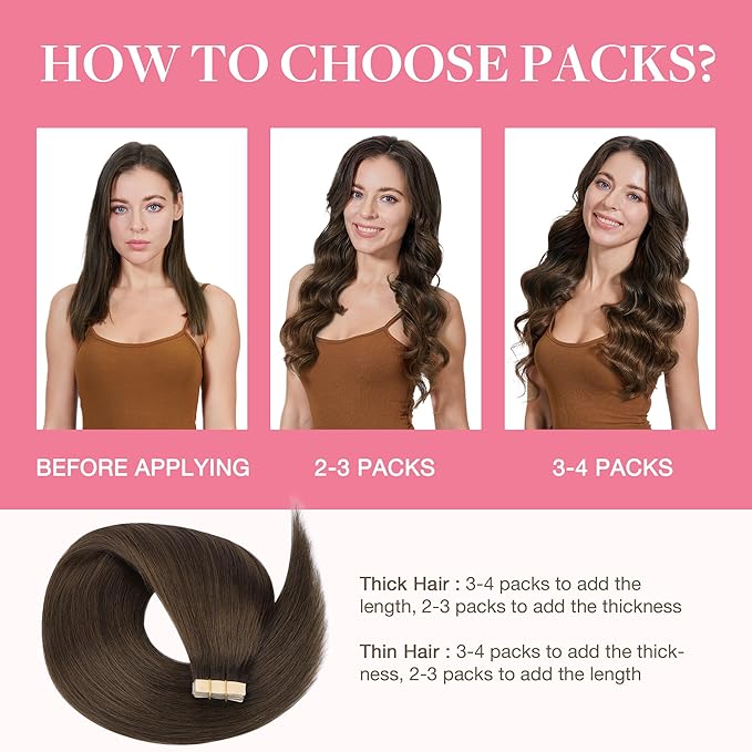 GOO GOO Tape in Hair Extensions Human Hair, 4A Chocolate Brown, 12inch 80g 40pcs, Skin Weft Seamless Invisible, Silky Straight with Thick Ends, Remy Human Hair