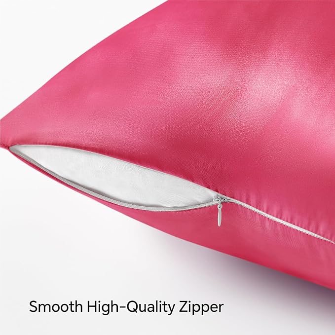 BEDELITE Satin Pillowcase with Zipper, Hot Pink King Size Pillow Cases Set of 2, Super Soft and Cooling Similar to Silk Pillow Cases, Gift for Women Men(20x36 Inches)