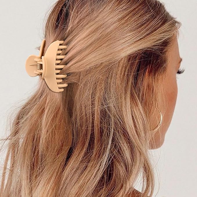 DEEKA 4 PCS 2.5 Inch Hair Claw Clips Double Row Teeth Matte Hair Jaw Clips Hair Barrettes Thick Medium Thin Hair Clips for Women (Beige,Brown,Black)
