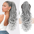 ALXNAN Ponytail Extension,24 Inch Claw Clip in Long Curly Wavy Grey with White Ends Ponytail Hair Extension Jaw Clip on Pony Tails Hairpiece for Women