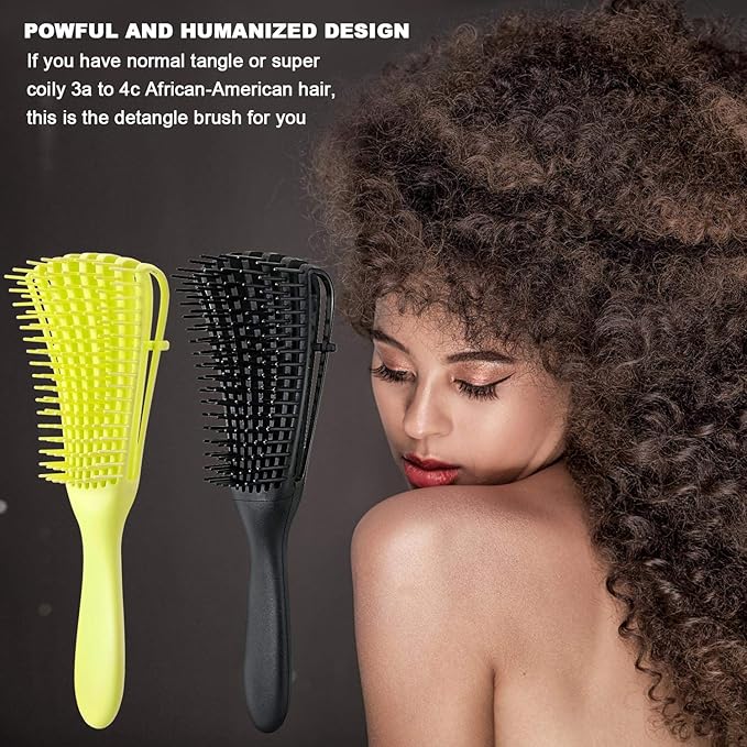 2 Pieces Detangling Brush for Afro America/African Hair Textured 3a to 4c Kinky Wavy/Curly/Coily/Wet/Dry/Oil/Thick/Long Hair, Knots Detangler Easy to Clean (Lemon Green, Black)