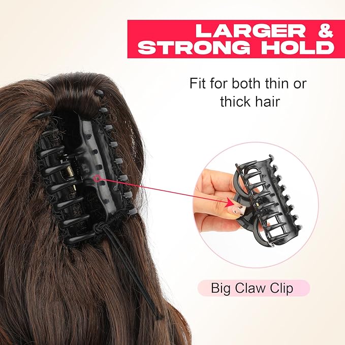 Ponytail Extension - 14" Claw Clip in Ponytail Hair Extensions Natural Soft Synthetic Layered Wavy Pony Tail Hair Pieces for Women - Chocolate Brown