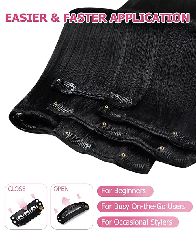 YoungSee 24inch Clip in Hair Extensions Human Hair Black Human Hair Extensions Clip ins Jet Black Blend Natural Clip in Extension Remy Hair for Women Long Straight Hair Extension 120G 7Pcs