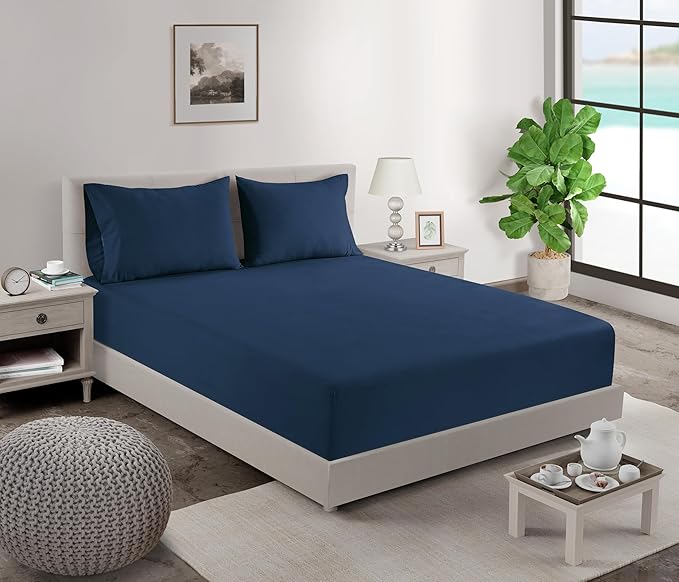 Lane Linen 100% Organic Cotton King Size Pillow Cases Set of 2 (20''x36'') - Certified Organic Cotton Pillowcases - Navy Blue