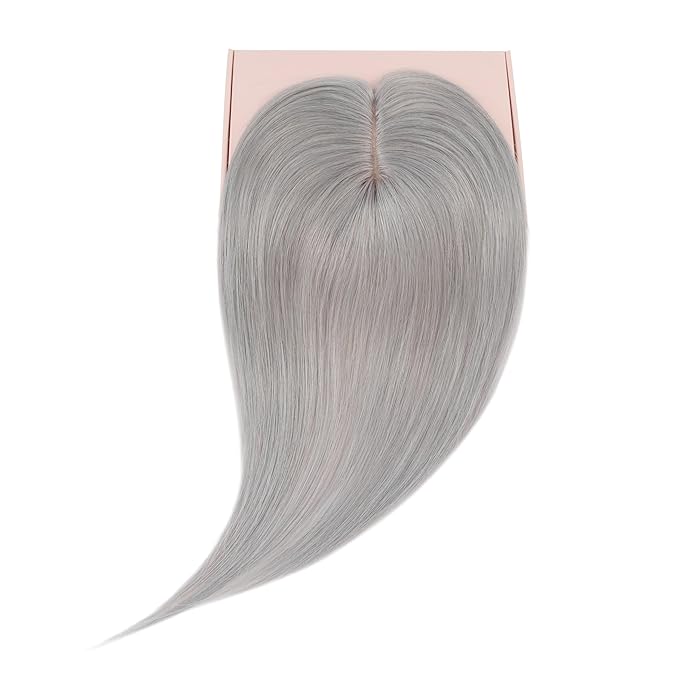 Rich Choices Hair Toppers for Women Real Human Hair 100% Human Remy Toppers NO Bangs for Women with Thinning on Top Clip in Hairpiece 4"x4.7"Lace Base 12 Inch Gray