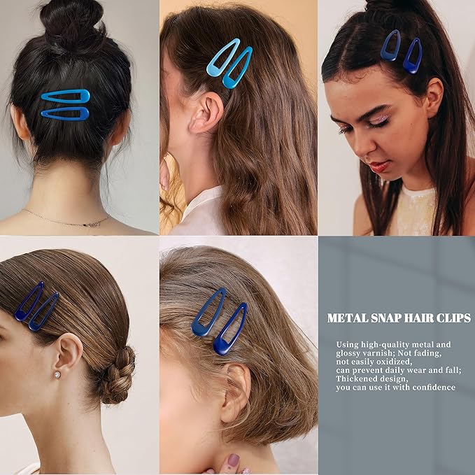 20 PCS Metal Snap Hair Clips Water Drop No Slip Barrettes for Women Bright Small Hair Clips For Thick And Thin Fine Hair,Multiple Blue,1.97 x 0.5 In.