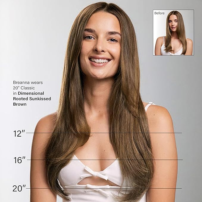 Luxy 100% Remy Human Hair – Halo Clip-In Hair Extensions –Natural Looking Volume & Length - One-Piece - Easy 5-Min Application 180 grams 20" Dimensional Rooted Sunkissed Brown