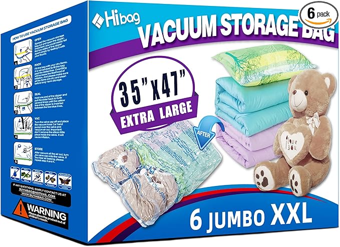 XXL Jumbo 47''X35'' Vacuum Storage Space Saver Bags Extra Large for Blanket, Bedding, Comforters and Huge Stuffed Toy (6 Pack)