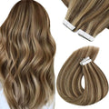 Sunny Hair Tape in Hair Extensions Human Hair 22 Inch Hair Extensions Real Human Hair Tape in Extensions for Women Medium Brown Highlights Caramel Blonde Remy Hair Straight Skin Weft 40pcs 100g