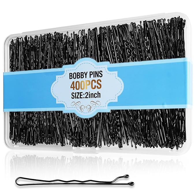 400Pcs Bobby Pins Black, Premium Curved Bobby Pin Brown Blonde Hair Secure-Hold & Pain-Free, 2-Inch Non-Sliding Black Bobby Pins, Invisble Wave Hair Pins for Women Girl Child for Various Hair Styles