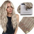 RUNATURE Clip in Hair Extensions Real Human Hair, Blonde Hair Extensions Clip Ins, Human Hair Clip in Extensions, Remy Natural Hair, Add Volume, 20 Inch 120g 7pcs #19P60 Grey Blonde Highlights