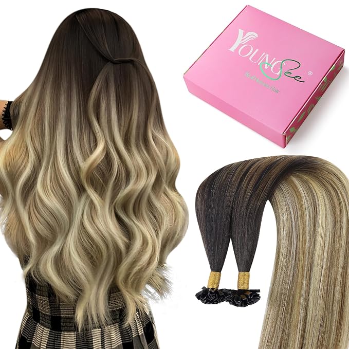 YoungSee K Tip Hair Extensions Human Hair Balayage 20 Inch K Tips Human Hair Extensions Balayage Blonde with Brown 50s/50g