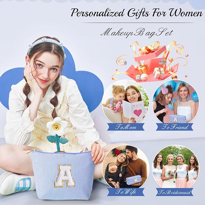 YOOLIFE Personalized Travel Makeup Bag - Cute Cosmetic & Skin Care Bag for Sister, Wife, Friend, Engagement, Wedding, Mother's Day Gift