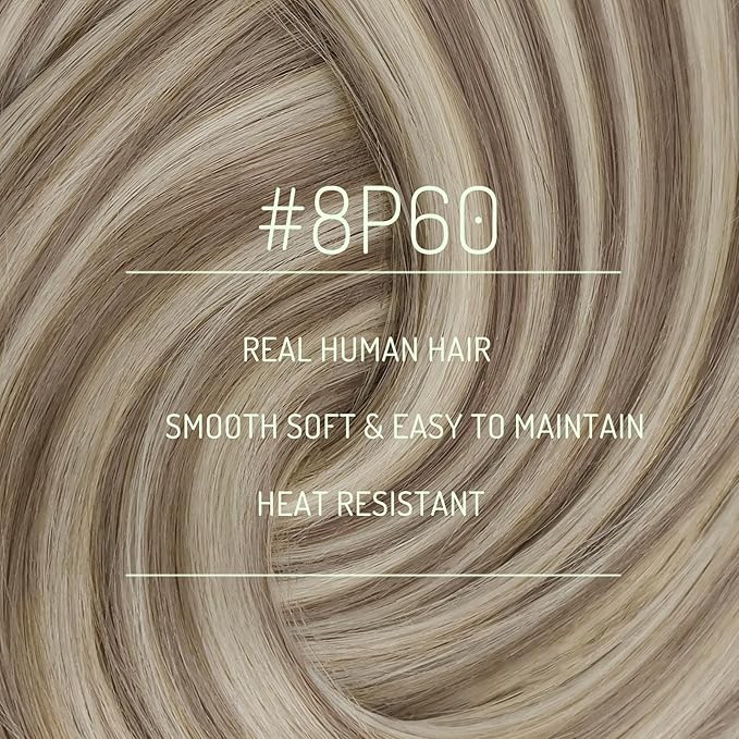 RUNATURE Clip in Hair Extensions, Real Human Hair Clip in Extensions Blonde, Straight Remy Hair, No Shedding Tangle Free, 18 Inch 120g 7pcs #8P60 Ash Brown Highlight Platinum Blonde