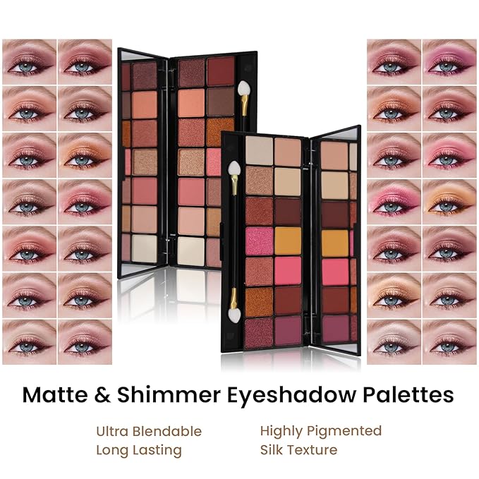 Makeup Present Set for Teen Girl Women, Travel Makeup Kit, Makeup Full Kit for Beginner, Makeup Bundle Include 2 Matte & Shimmer Eyeshadow Palettes, Liquid Glitter Eyeshadow & Eyeliner