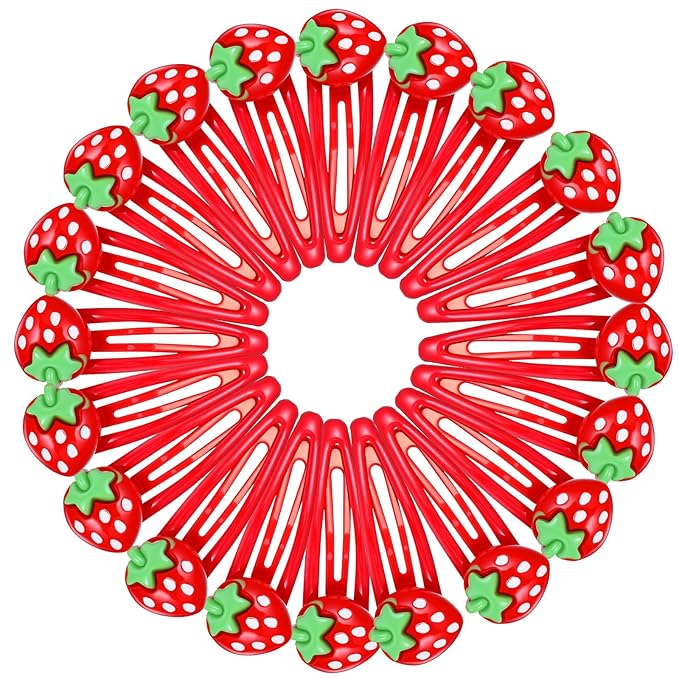 Sibba Strawberry Hair Clip 20 PCS Red Metal Snap Fruit Hair Clips Head Barrettes Fruit Bow Clips Strawberries Head Ring Tie Cute Strawberry Accessories for Girls Women Teens Gifts (2.05×0.73in)