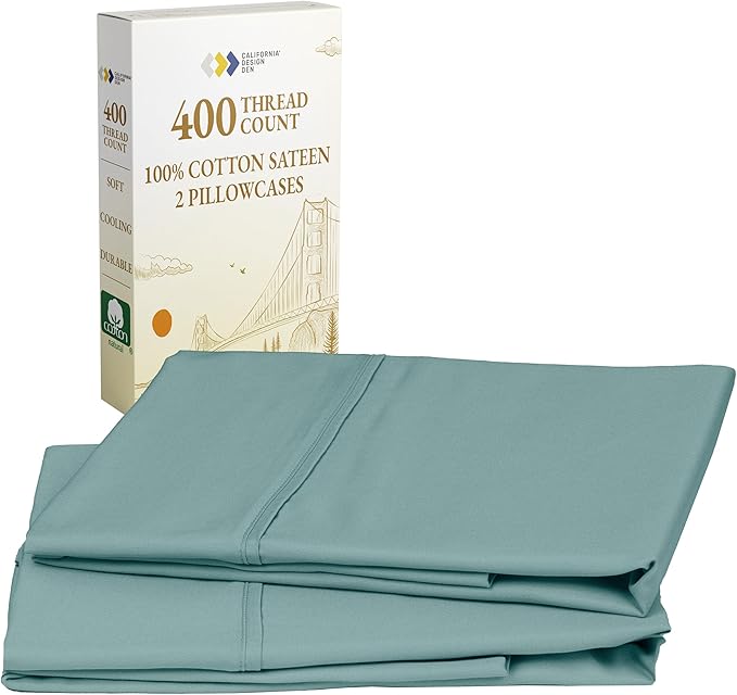 California Design Den Standard Queen Size Pillowcase Set - 400 Thread Count, 100% Cotton Sateen, Set of 2 Pillow Covers, Soft and Breathable - Teal