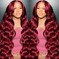 99J Burgundy wig human hair 13x4 body wave lace front wigs human hair 180 Density Pre Plucked Glueless Wine red colored lace front wig for Women 26inch