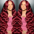 99J Burgundy Wig Human Hair 13x4 Body Wave Lace Front Wigs Human Hair 180 Density Pre Plucked Glueless Wine Red Colored Lace Front Wig for Women 28inch