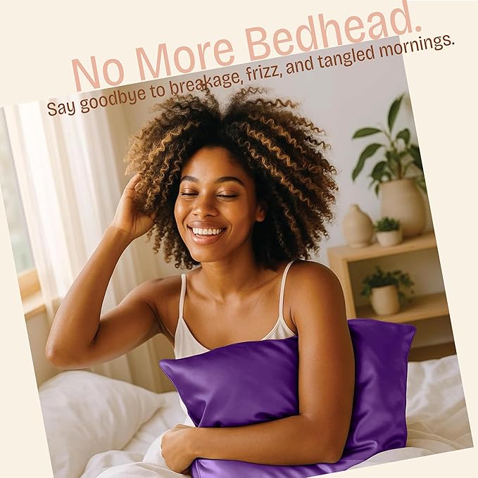 BLISSFORD Purple Satin Pillowcase with Zipper, for Hair and Skin Care, Feels Soft and Cool Like a Silk Pillowcase, Satin Pillow Cases 2 Pack, Slik Pillow Cover, Grape/Purple, Queen Size - Set of 2