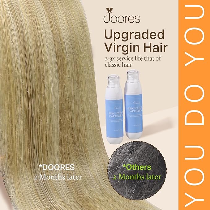 DOORES Human Hair Extensions Seamless Clip in, Light Blonde Highlighted Golden Blonde 150g 7pcs 20 Inch, Virgin Human Hair Clip in Extensions