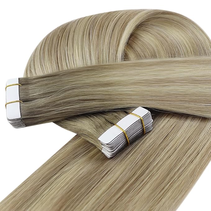 YoungSee Blonde Tape in Hair Extensions Balayage Human Hair Tape in Extensions Ash Blonde Ombre Platinum Blonde Hair Extension Real Human Hair Tape-in Balayage Tape Hair Extension 22In 50g 20pcs