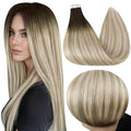 Full Shine Human Hair Tape in Extensions Tape ins 20INCH 50G 40PCS Color 2 Dark Brown to 18 Ash Blonde and 60 Blonde Straight Hair Extensions Seamless Natural Remy Hair Double Sided for Daily Wear