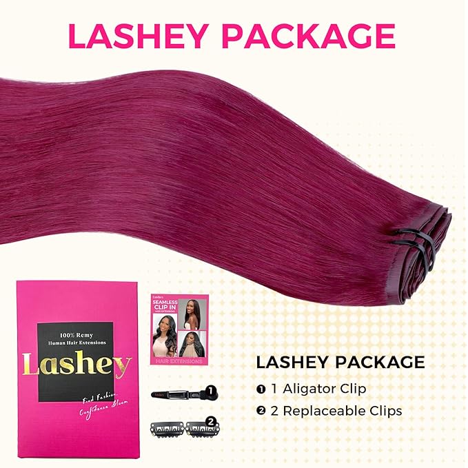 Lashey Seamless Clip in Hair Extensions Human Hair 110g 7pcs Burgundy #99j Straight 14 Inch Real Hair Extensions Clip ins with Soft PU Weft Invisible