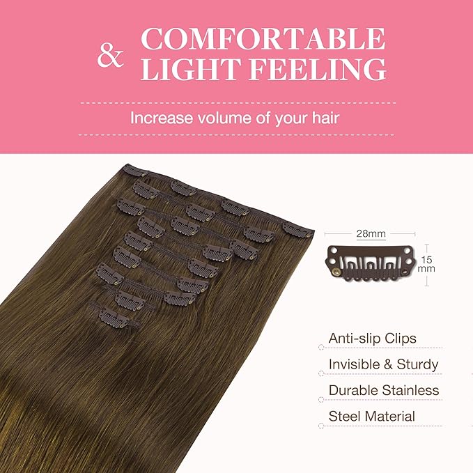 GOO GOO Clip in Hair Extensions Real Human Hair, Remy Human Hair Extensions Clip ins for Women, Natural Human Hair, 26inch 260g 9Pcs, #4A Chocolate Brown