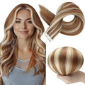 Full Shine Tape in Extensions Color 330 Copper Brown Highlighted 800 Blonde 12Inch Short Double Sided Tape in Hair Extensions Human Hair 30Gram Remy Straight Skin Weft 20Pcs for Women