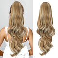 Ponytail Extension, Drawstring Ponytail Extension for Women 26 Inch Long Wavy Pony Tails Hair Extensions Synthetic Clip in Ponytail Hairpiece for Women Brown Mixed Blonde