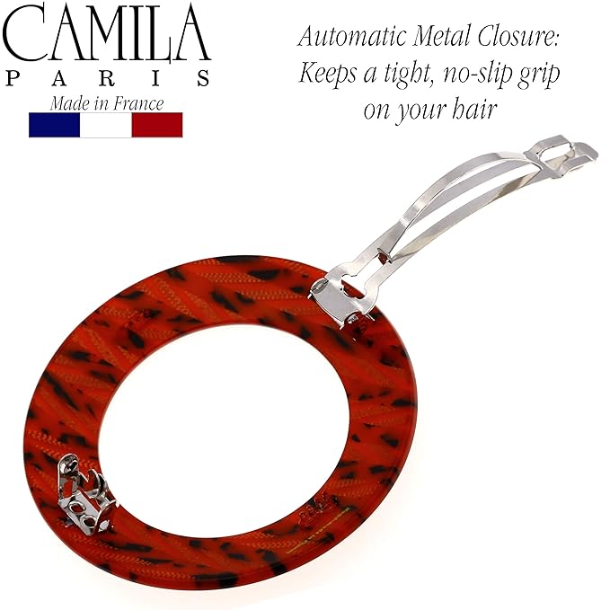 Camila Paris CP2513 French Hair Barrette Clip for Girls, Round Handmade, Victory Red, Strong Hold Grip Hair Clips for Women, No Slip and Durable Styling Girls Hair Accessories, Made in France