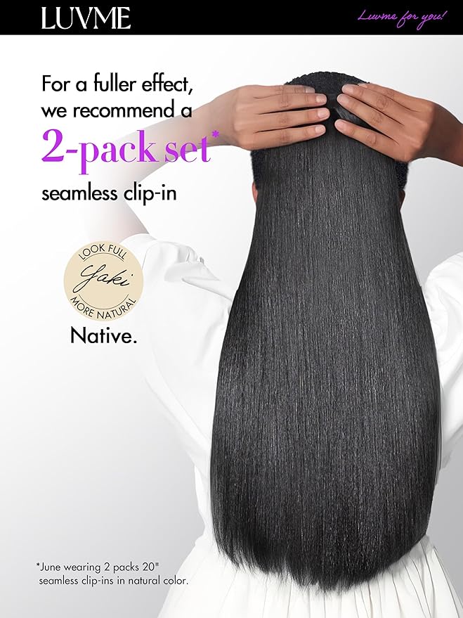 LUVME Yaki Straight Seamless 110g 7Pcs Clip in Hair Extensions Full Max with 26inch Remy Human Hair Extensions, Natural Black 100% Real Soft Hair
