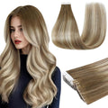 Full Shine Injection Tape in Hair Extensions Color Dark Brown 3 Fading to 8 and 22 Blonde Balayage 20 Inch Remy Tape in Human Hair Extensions Skin Weft 20 Pcs 50 Grams Silky for Wedding Straight