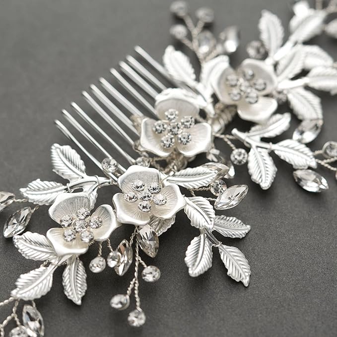 SWEETV Comb, Handmade Wedding Hair Accessory with Rhinestones, Silver, for Brides and Bridesmaids, Bridal Hair Pieces, Wedding Headpiece