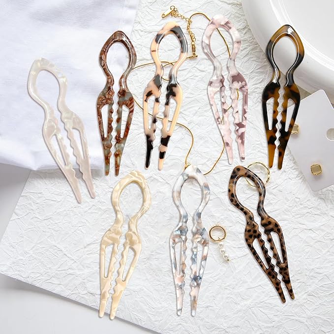 4PCS Prestige French Hair Pins for Women - Acetate Hair Clips for Thick, Thin, Fine Hair - Decorative Bun Styling Barrettes in Black & Blonde(A)