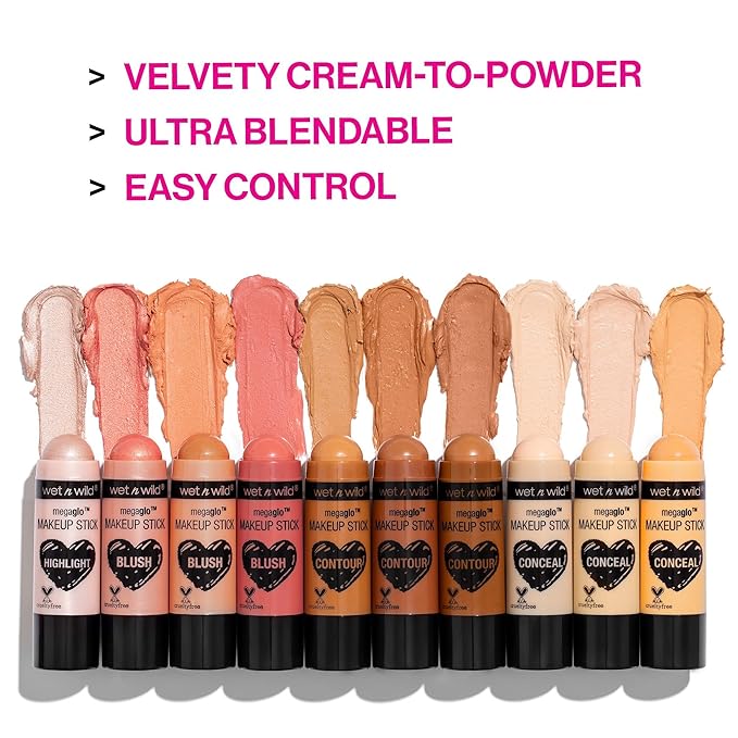 wet n wild MegaGlo Makeup Stick, Buildable Color, Versatile Use, Cruelty-Free & Vegan - Peach Bums