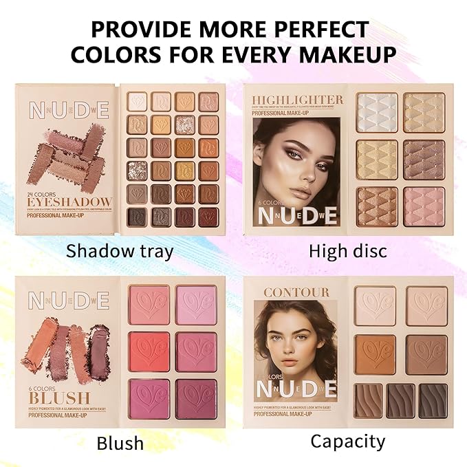 4-Layer Multi - Functional Beauty Book Kit- Style Makeup Palette Ingeniously Combines Eyeshadows, Blushes, Highlighters, Contour Powders In One,Best Choice for A Gift for Women (U137B)