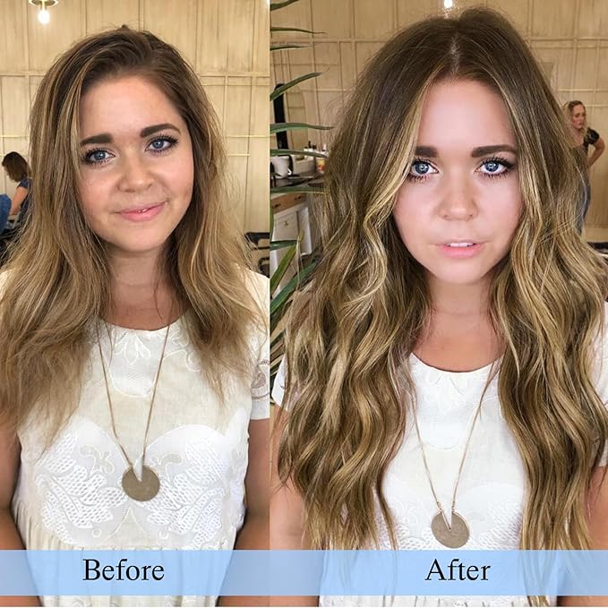 DOORES Clip in Hair Extensions, Human Hair, Medium Brown Highlighted Dirty Blonde, 18 Inch 7pcs 120g, Remy Hair Extensions Straight Natural Real Hair
